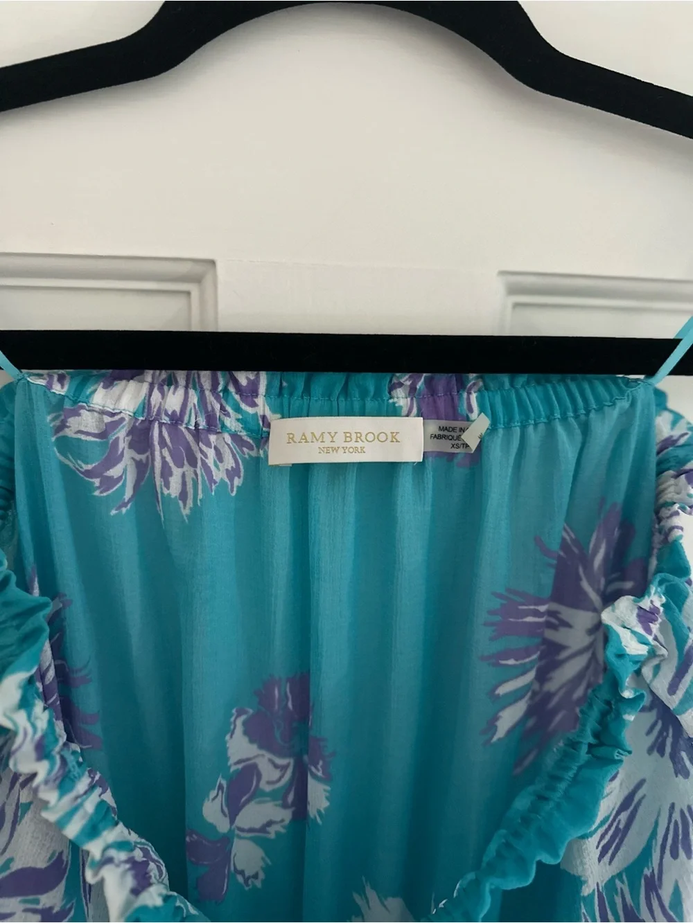 Ramy Brook Turquoise Floral Pom-Pom Strap Romper